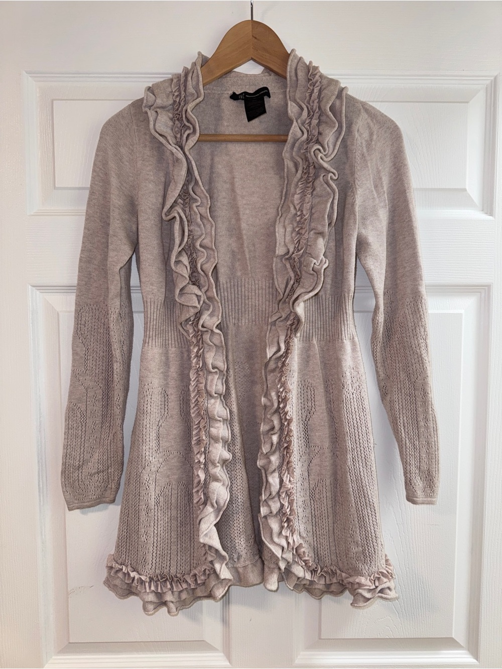 INC International Concepts Ruffle Pointelle Knit Cardigan Sweater M